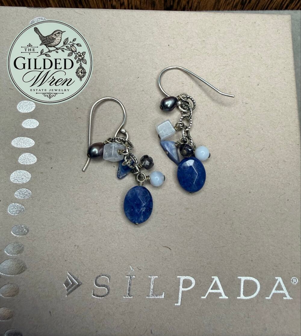 Silpada W1471 Sterling Silver Sodalite Pearl Chalcedony Iolite Earrings